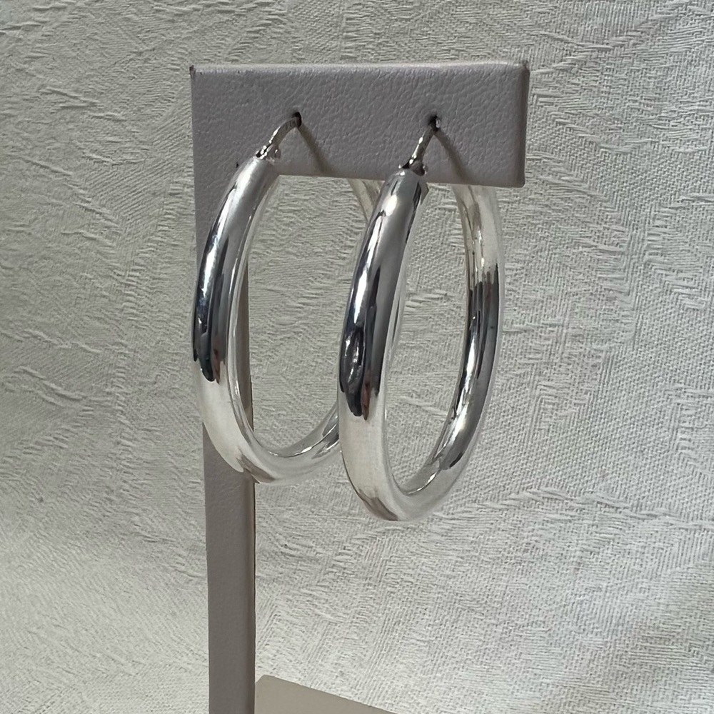 Large Sterling Silver Hoops. Marked 925. - image 6
